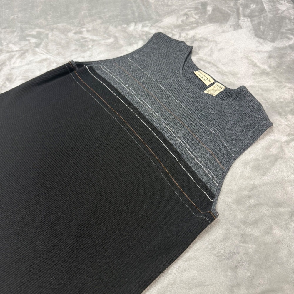 Apostrophe Woman Tank Top 24/26W Plus Size Sleeveless Gray‎ Black Ribbed Knit